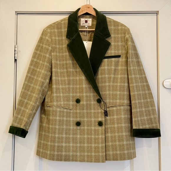 BNWT Two-Tone Plaid Wool Blend Blazer w/ Shoulder Pads, Parisian, Vintage, Sz M - Picture 7 of 16